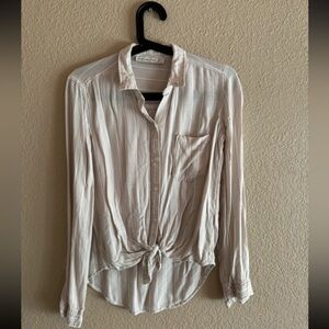 High low beige and white plaid shirt